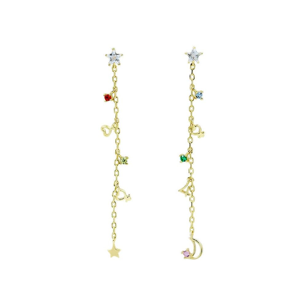 Spinel Tassel Star And Moon Earrings