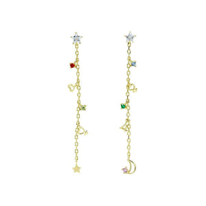 Spinel Tassel Star And Moon Earrings