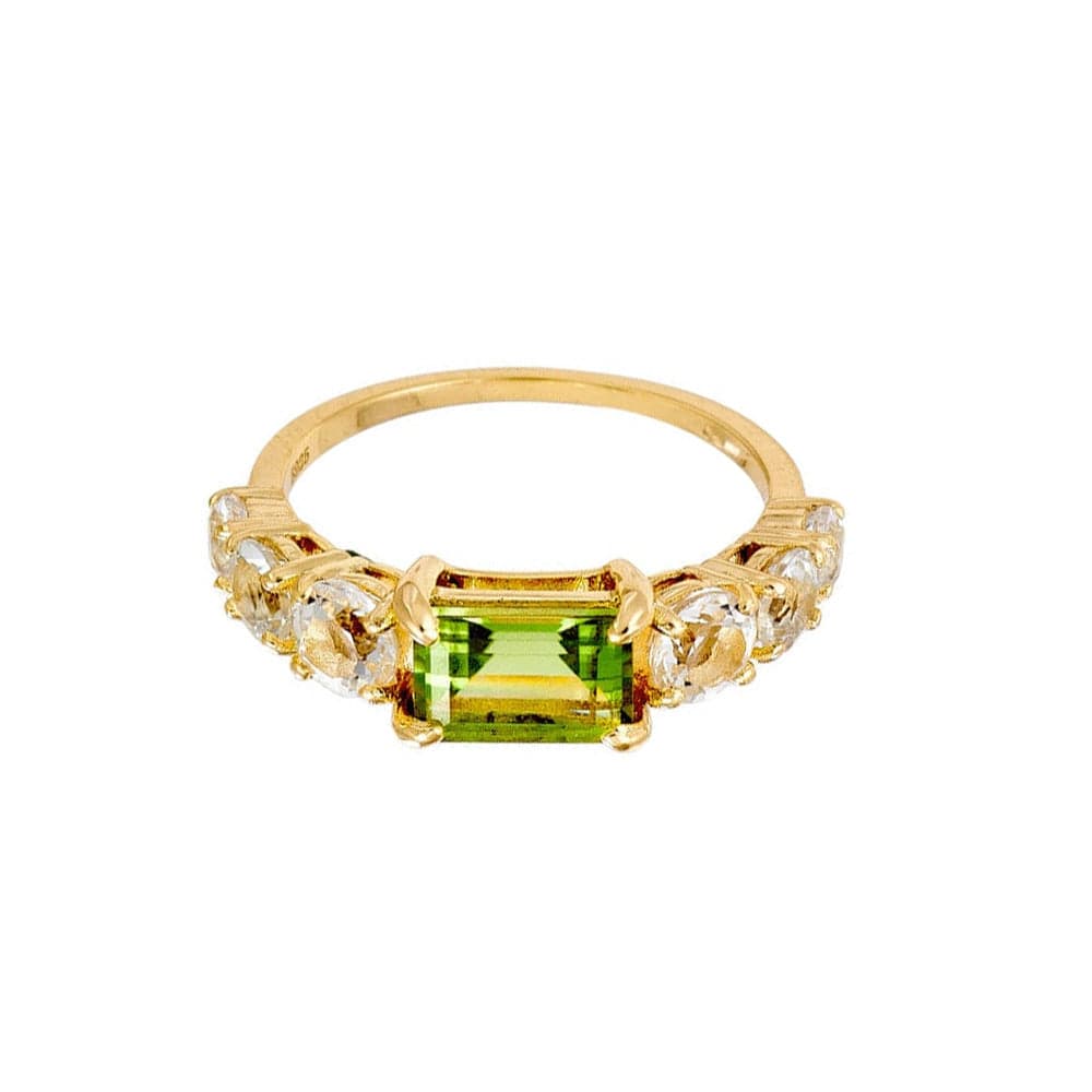 Prong Set Peridot with Side Topazs