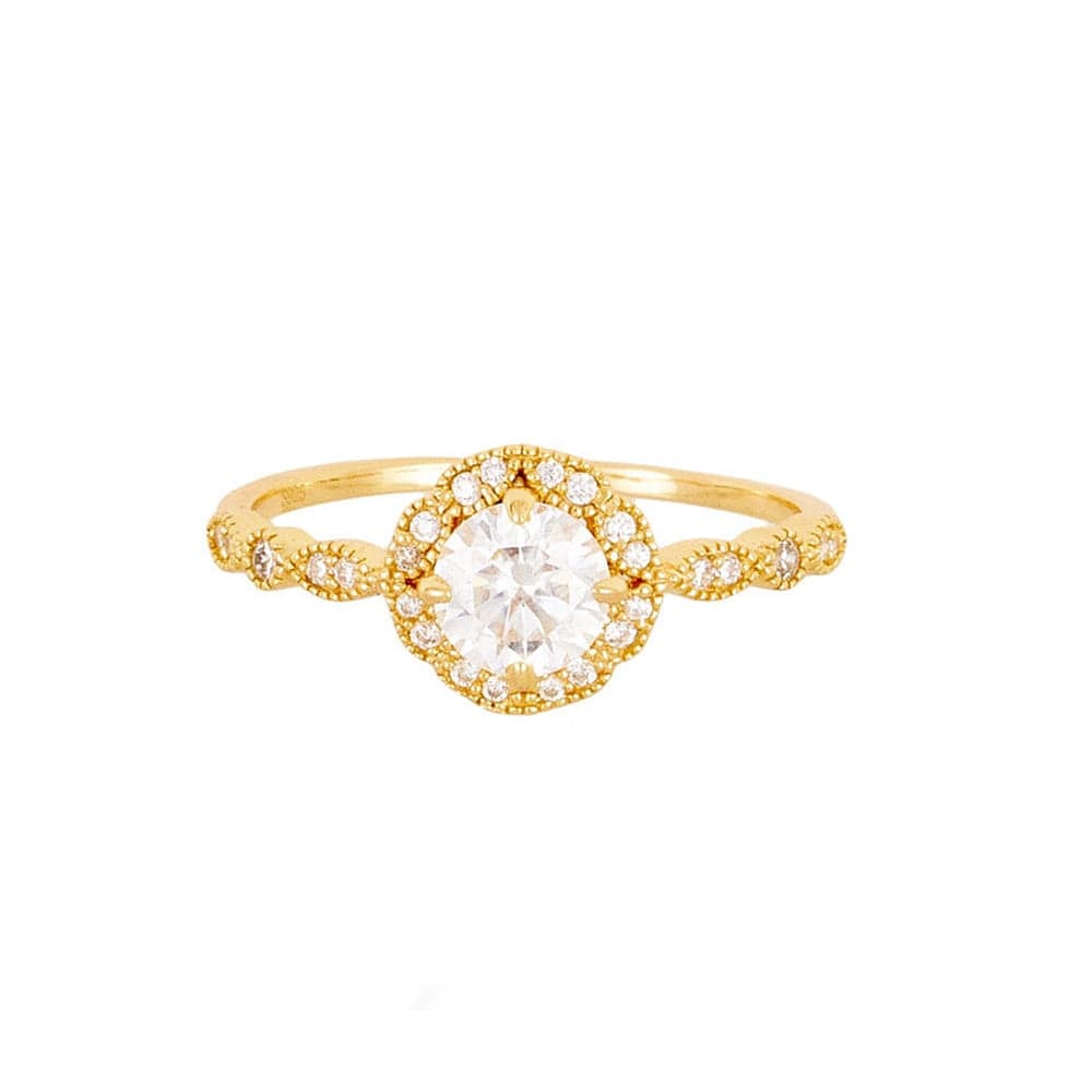 Gold Glittering Moissanite Gemstone Ring