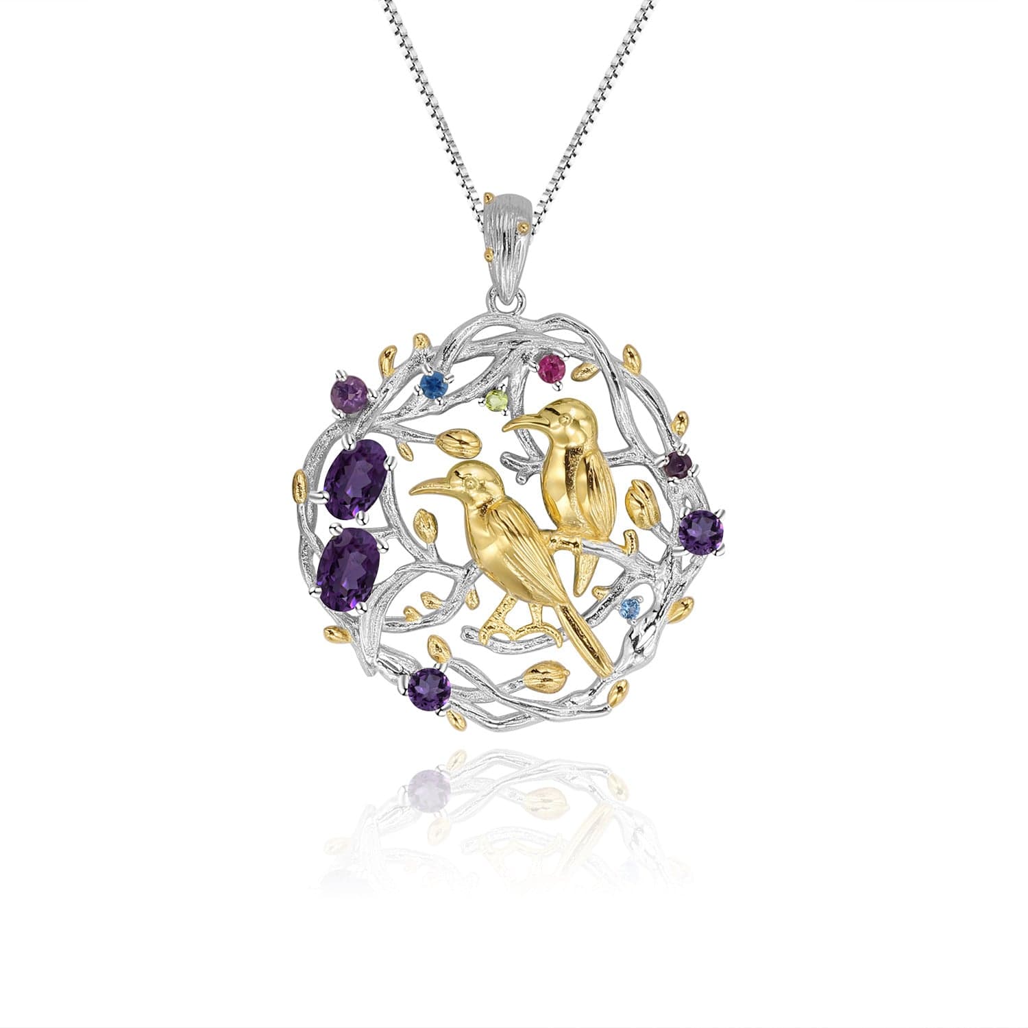 Amethyst  with Birds on Openwork Pendant