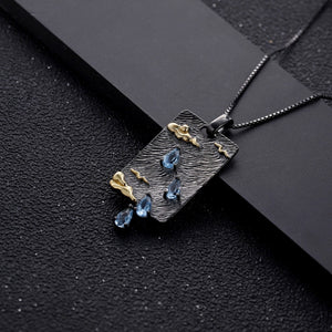 Clouds Sea Swallows Garnet/Citrine/Swiss Blue Topaz Pendant