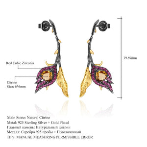 Citrine/Amethyst/Garnet Floral Earrings