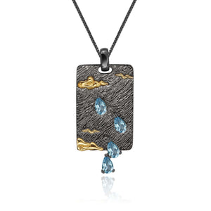 Clouds Sea Swallows Garnet/Citrine/Swiss Blue Topaz Pendant