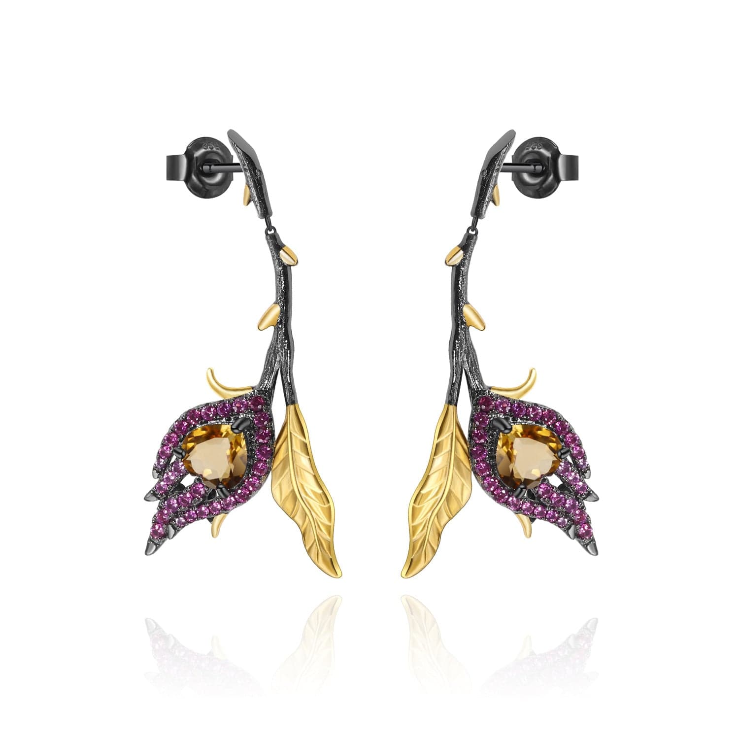 Citrine/Amethyst/Garnet Floral Earrings