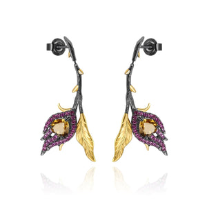 Citrine/Amethyst/Garnet Floral Earrings