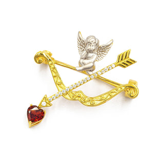 Garnet Cupid Archery Angel Pendant