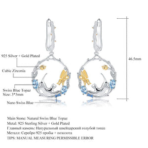 Cute Cat Swiss Blue Topaz Earrings