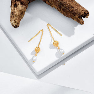 Gold  Lantern Pearl Earrings