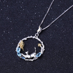 Cute Cat Swiss Blue Topaz Pendant