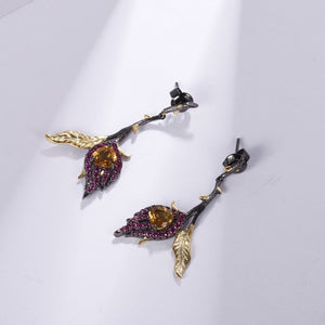 Citrine/Amethyst/Garnet Floral Earrings