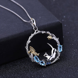 Cute Cat Swiss Blue Topaz Pendant