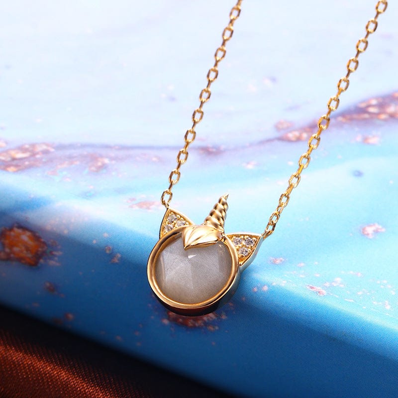 Tiny Unicorn Moonstone Pendant