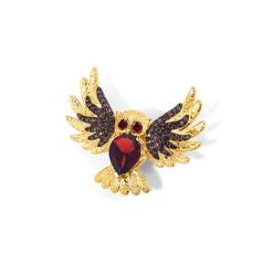 Garnet Owl Brooch Pendant Dual-Use