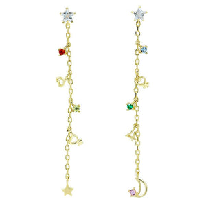 Spinel Tassel Star And Moon Earrings