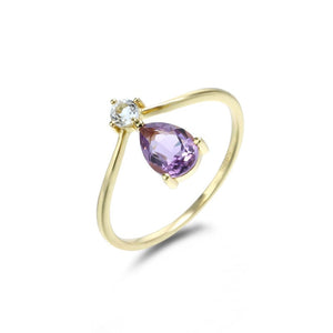 V-shaped Teardrop Amethyst Topaz Ring