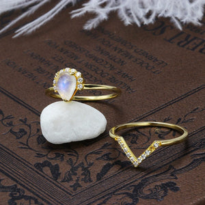 V-shaped Moonstone Set Ring