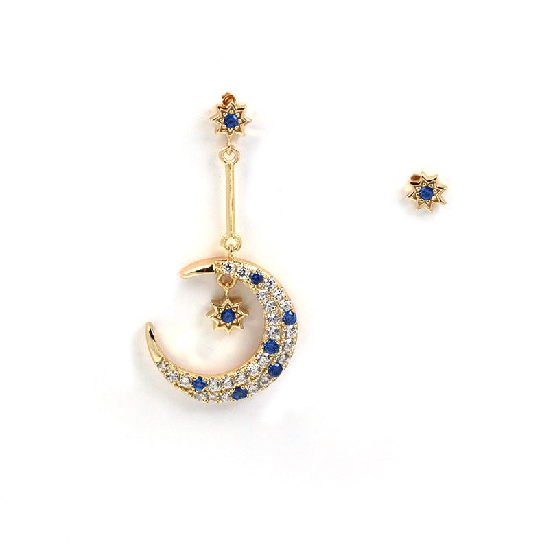 Asymmetric Moon and Star Earrings