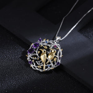 Amethyst  with Birds on Openwork Pendant