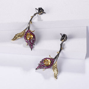 Citrine/Amethyst/Garnet Floral Earrings