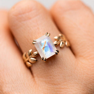 Vine Leaf Blue Moonstone Ring