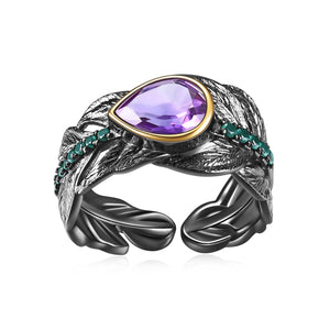 Chrysoprase /Amethyst/Blue Topaz Ring Feather Ring