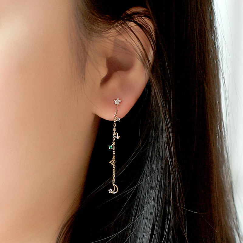 Spinel Tassel Star And Moon Earrings