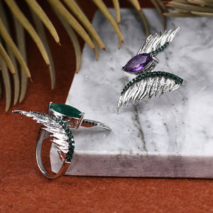 Amethyst/Chrysoprase Feather Ring