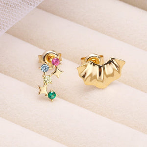 Star Colored  Asymmetrical Zirconia Earrings