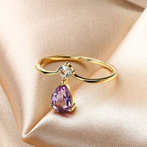 V-shaped Teardrop Amethyst Topaz Ring