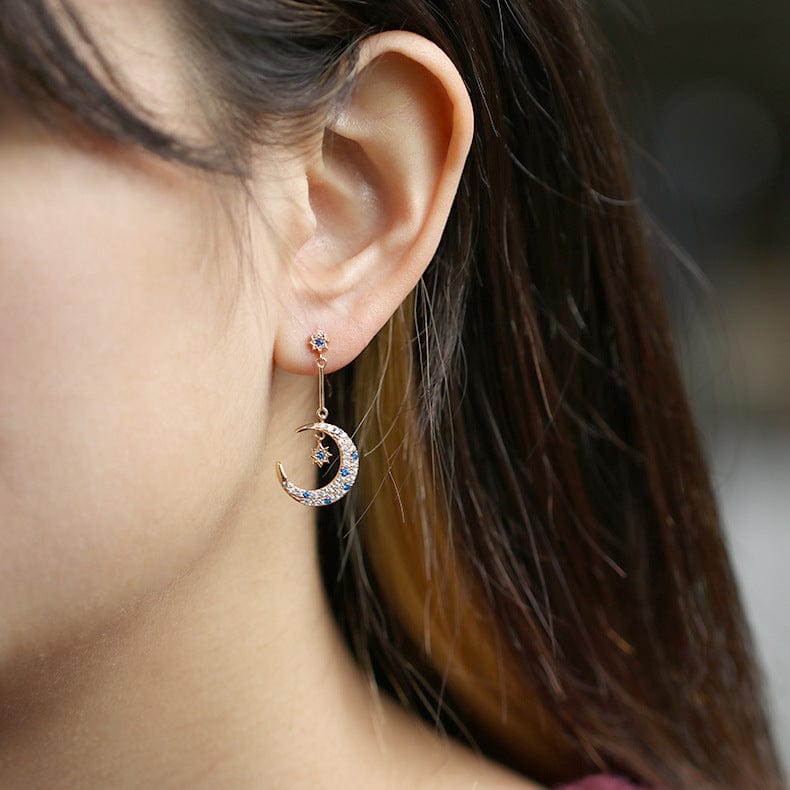 Asymmetric Moon and Star Earrings