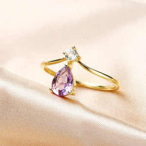 V-shaped Teardrop Amethyst Topaz Ring