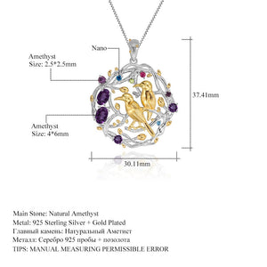 Amethyst  with Birds on Openwork Pendant