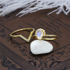 V-shaped Moonstone Set Ring