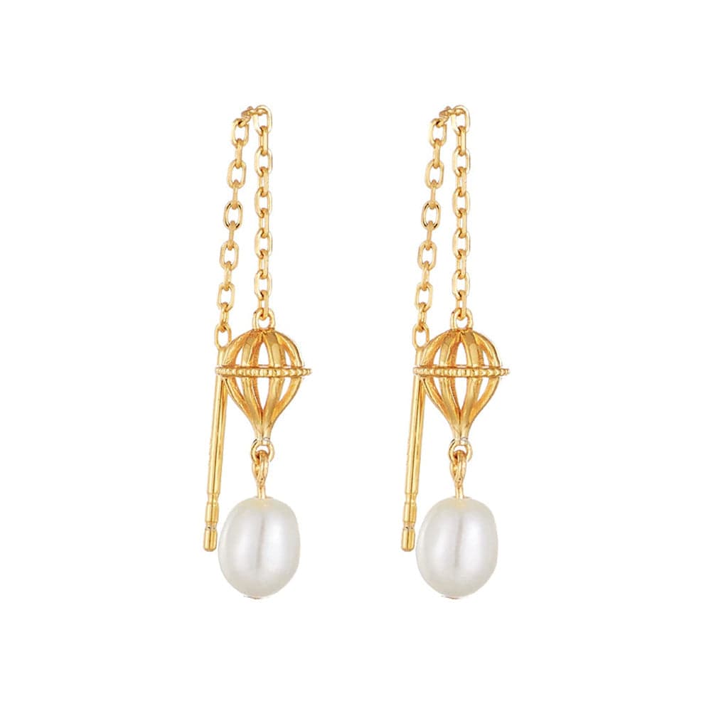 Gold  Lantern Pearl Earrings